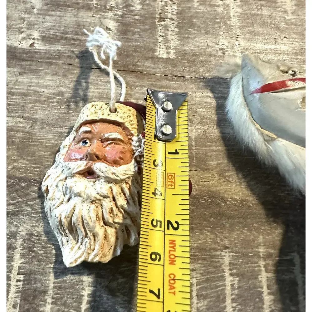 Vintage Santa Face Ornament & Hand Painted Wooden Horse
